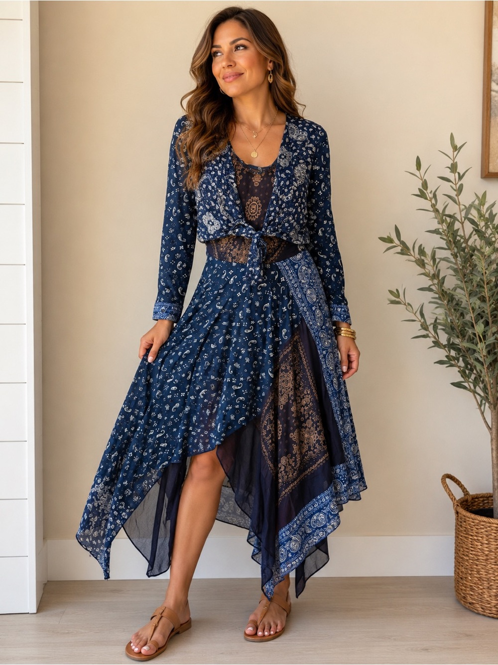 Diesel Blue Paisley Handkerchief Hem Dress S